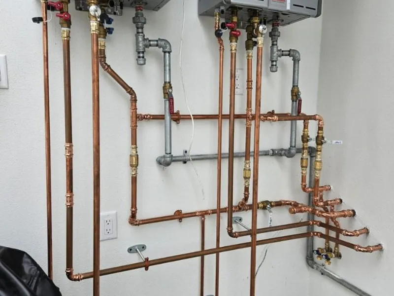 Technician repairing a leaking tankless water heater in Norco, CA 92860